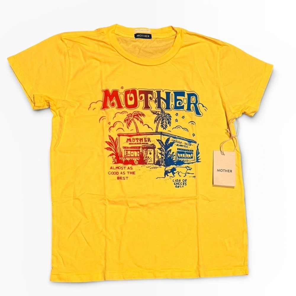 Mother The Boxy Goodie Goodie Yellow‎ Graphic T-Shirt Almost As Good As Best XS